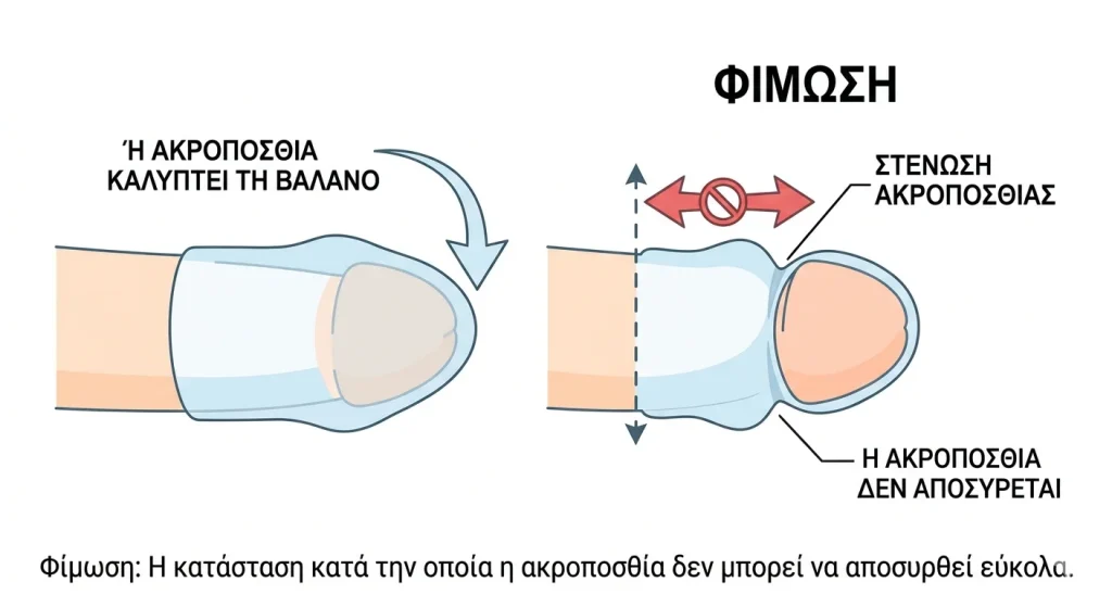 Φίμωση πέους με στενή ακροποσθία που δεν αποσύρεται εύκολα Χειρουργος ουρολογος Θεσσαλονικη